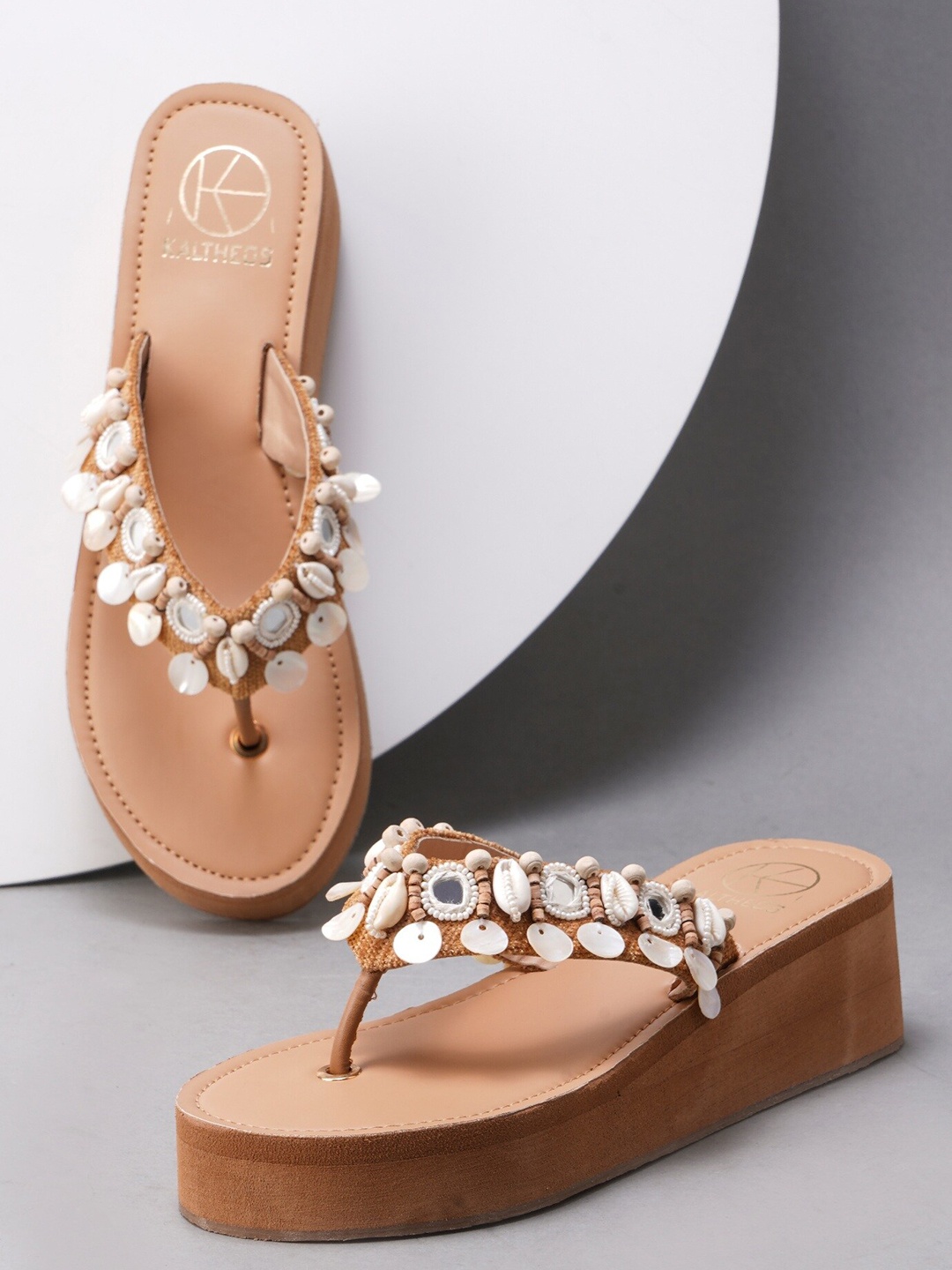 

KALTHEOS Embellished Flatform Heels, Tan