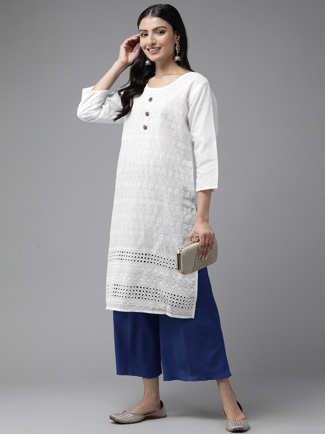 

Aarika Floral Embroidered Thread Work Pure Cotton Kurta, White