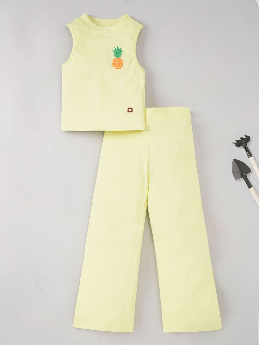 

Ed-a-Mamma Printed Pure Cotton Top With Flared Trousers, Lime green