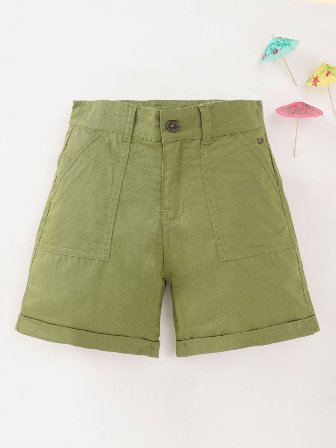 

Ed-a-Mamma Boys Mid-Rise Cotton Shorts, Green