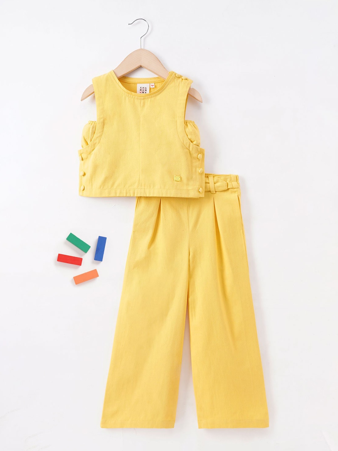 

Ed-a-Mamma Girls Pure Cotton Top with Palazzos, Yellow