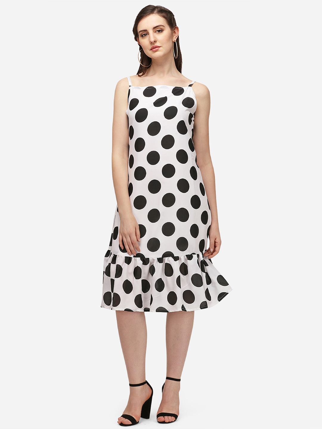 KALINI Polka Dot Print Georgette A-Line Dress, White