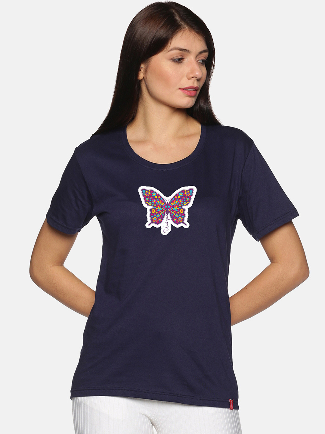 

NOT YET by us Graphic Printed Round Neck Cotton T-Shirt, Navy blue
