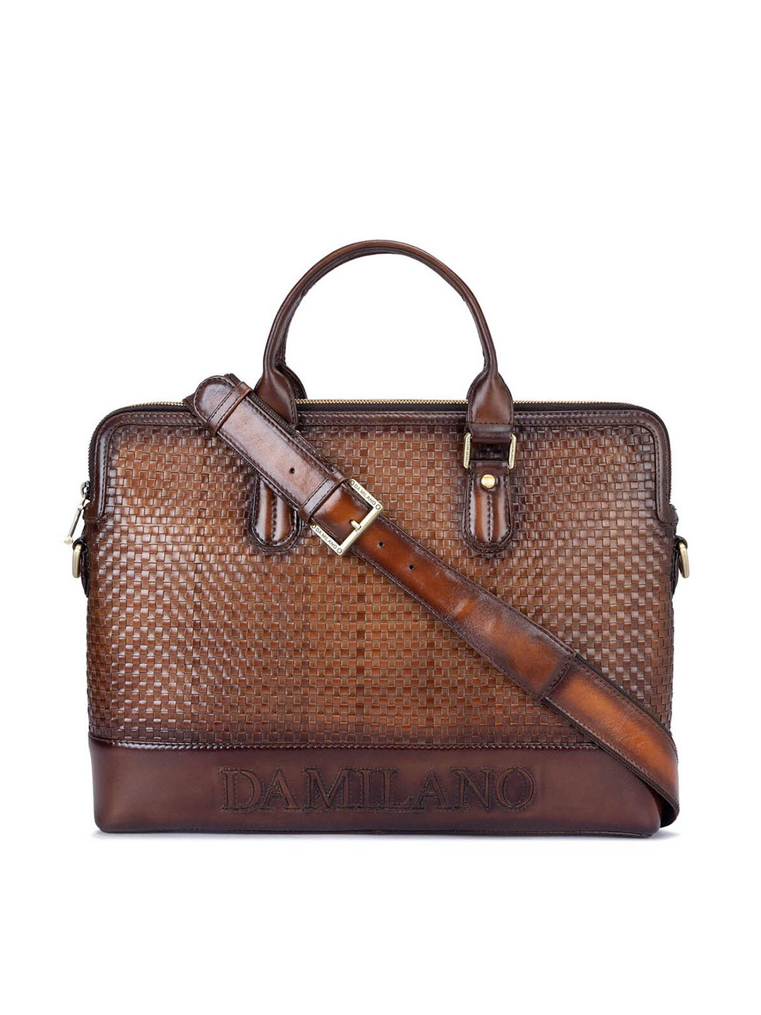 

Da Milano Textured Leather Laptop Bag, Brown