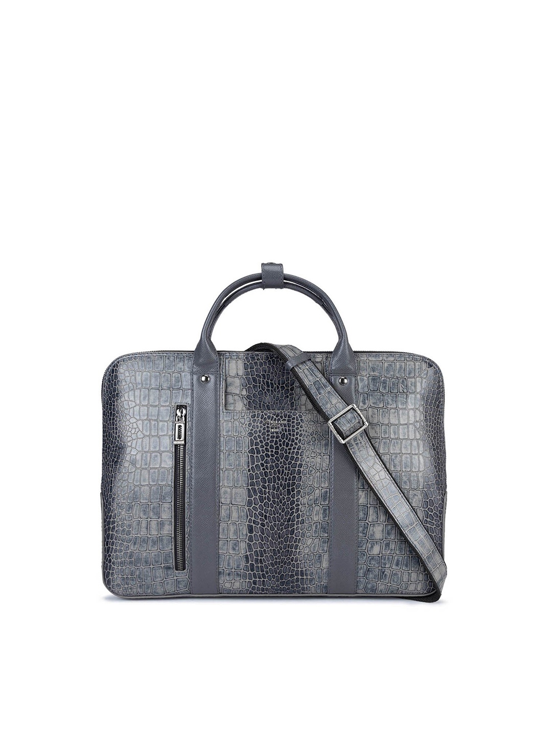 

Da Milano Unisex Grey Textured Leather Laptop Sleeve