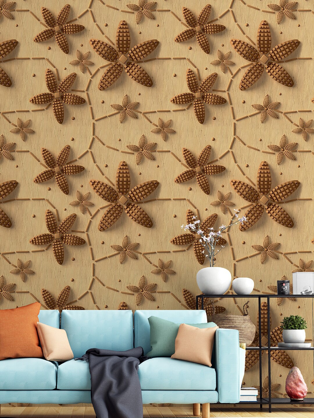 

PAPER PLANE DESIGN Yellow & Brown Floral Printed 3D Wallpaper