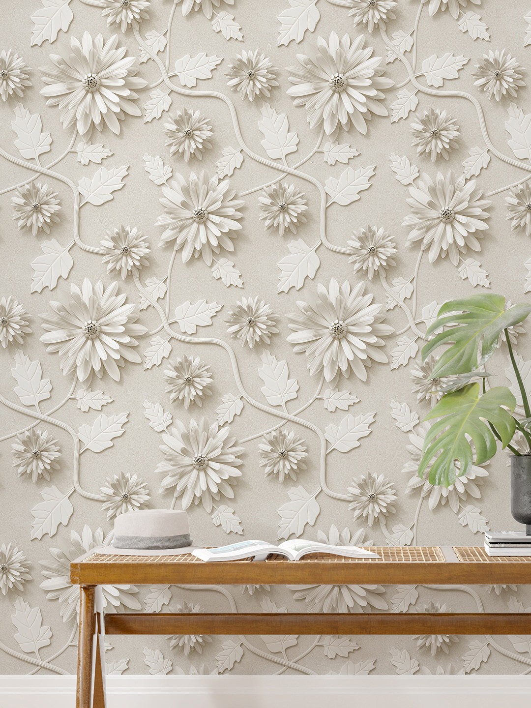 

PAPER PLANE DESIGN White Floral Printed 3D Wallpaper