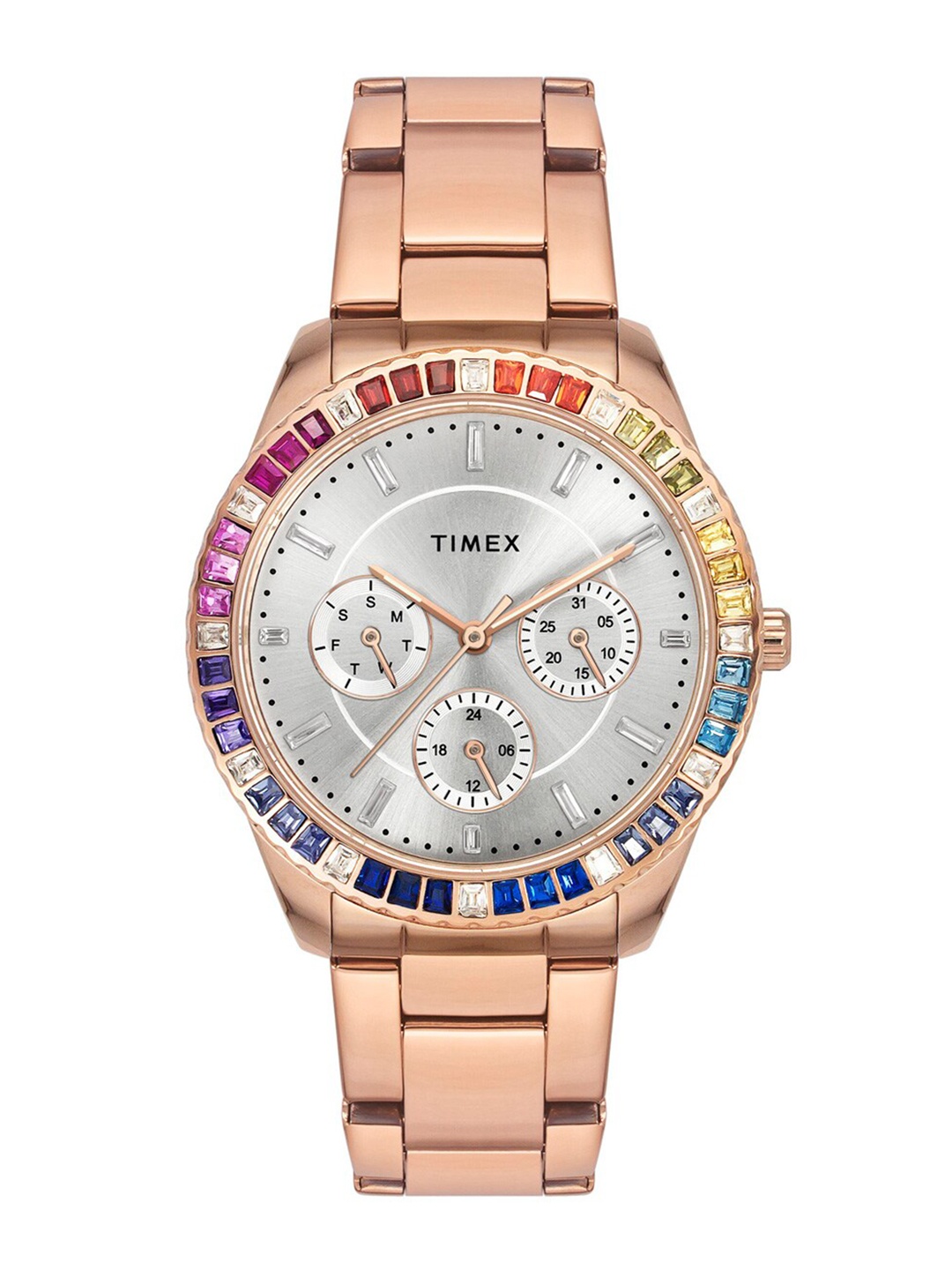 

Timex E-Class Sport Collection Women Bracelet Style Straps Multi Function Watch TWEL16802, Silver