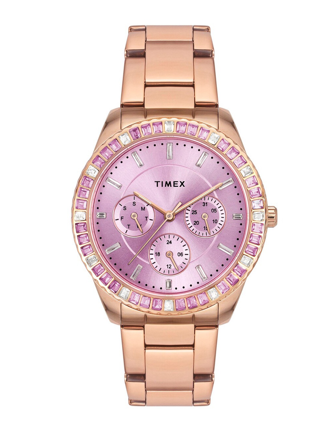 

Timex Women Embellished Dial & Stainless Steel Wrap Around Straps Digital Multi Function Watch TWEL16801, Rose gold