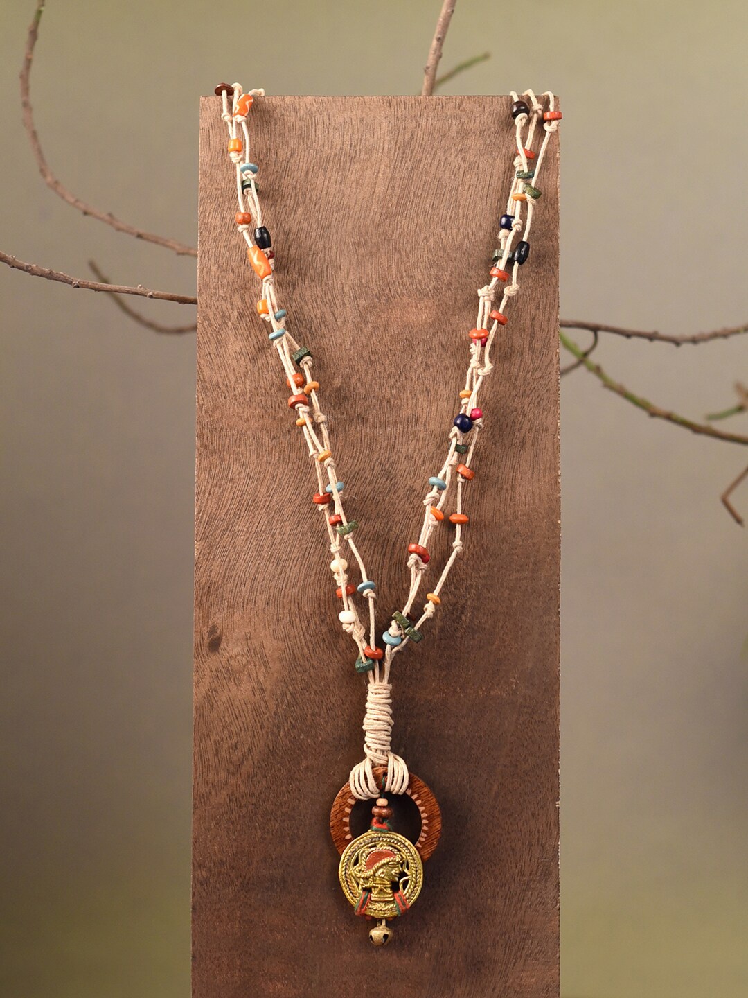 

AAKRITI ART CREATIONS Brass-Plated Wooden Loop Necklace, Bronze