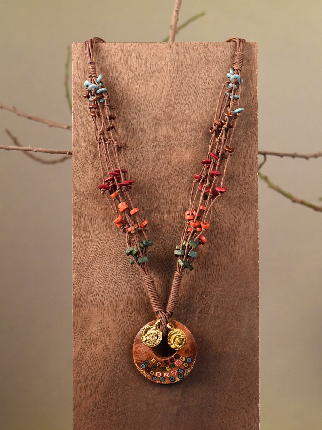 

AAKRITI ART CREATIONS Brass-Plated Wooden Loop Necklace, Bronze