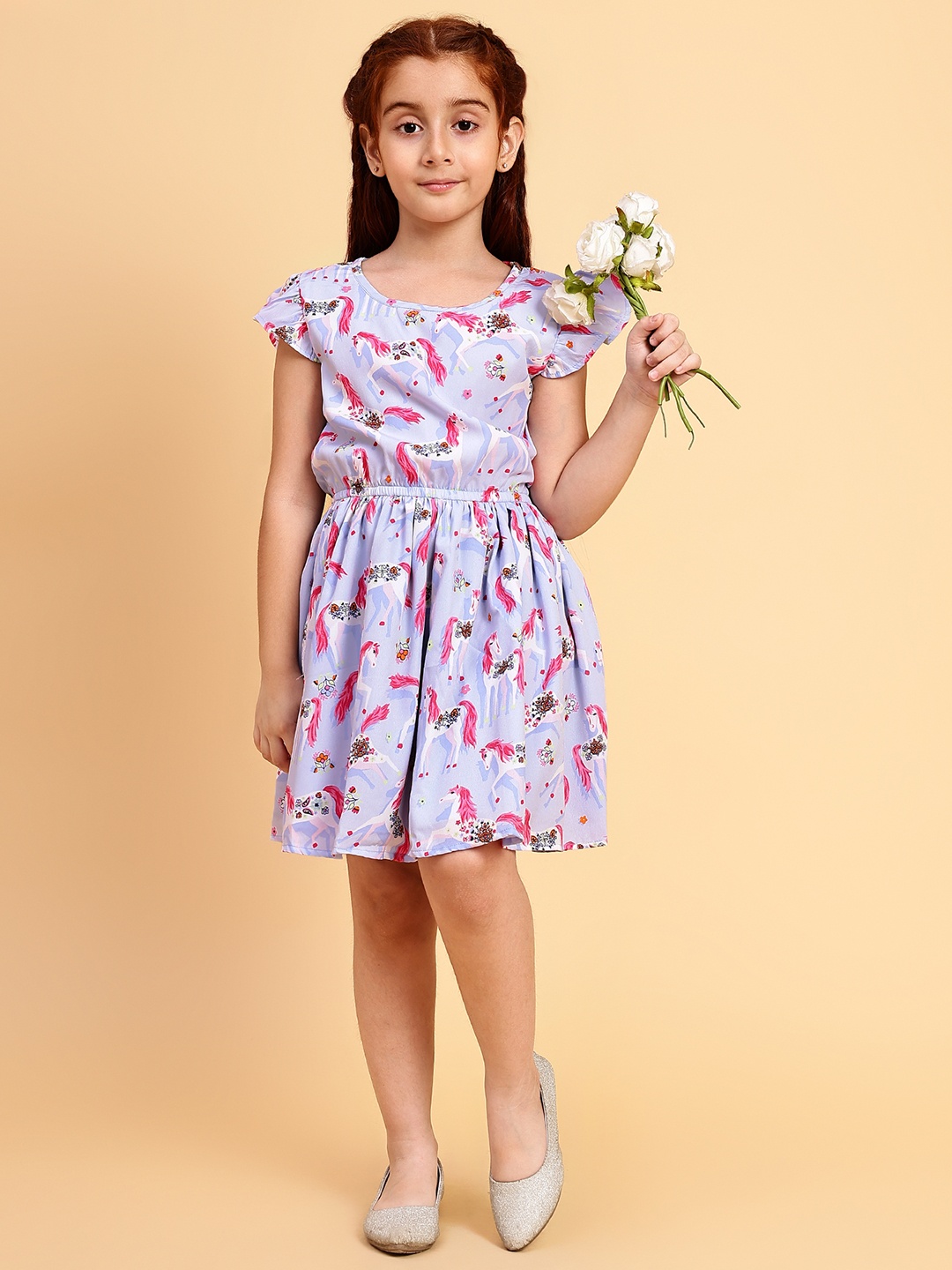 

YK Cap Sleeves Conversational Printed Fit & Flare Dress, Violet