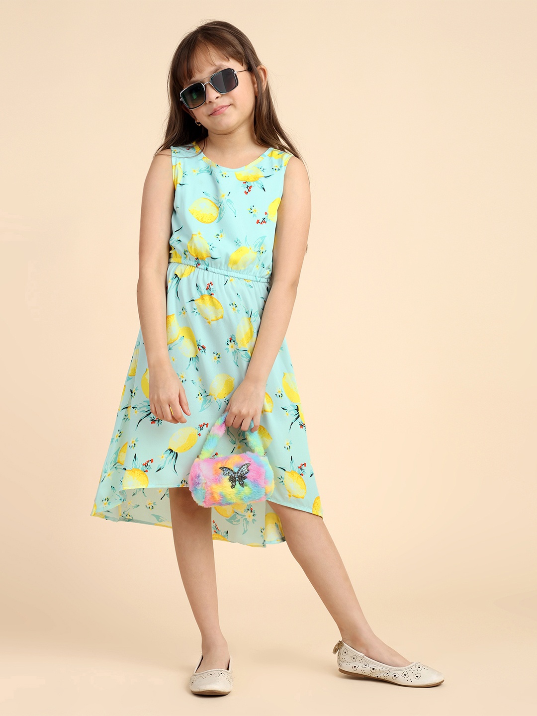 

YK High-Low Floral Print Fit & Flare Dress, Blue