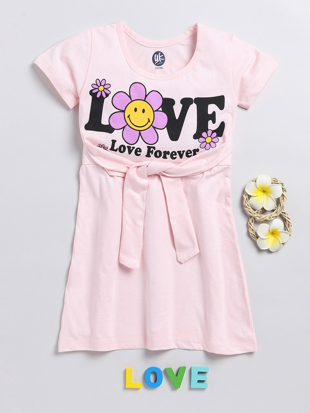 

YK Tie-Up Detail Graphic Printed A-Line Dress, Pink