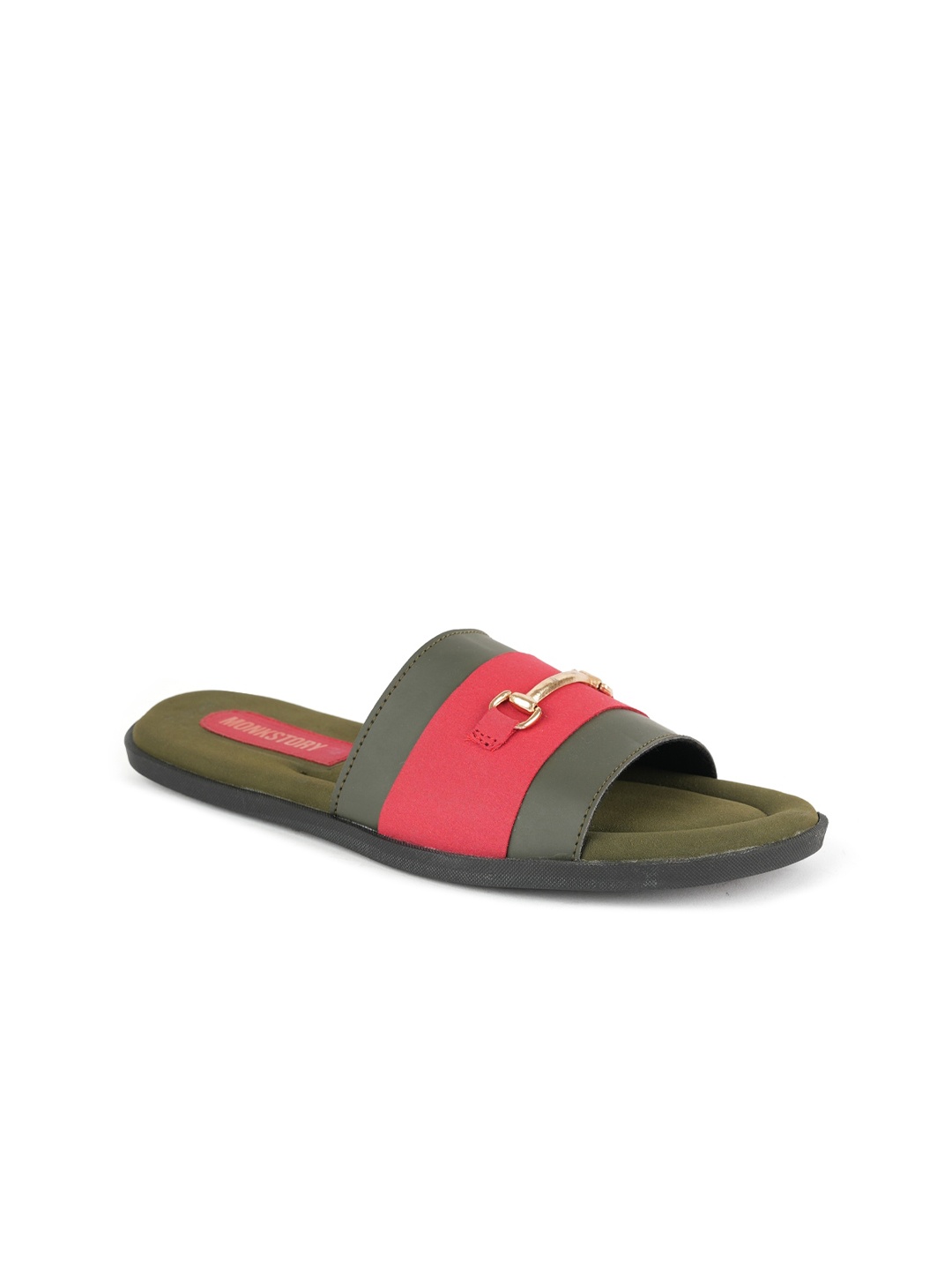 

MONKSTORY Men Colourblocked Embellished Horsebit Comfort Sandals, Red