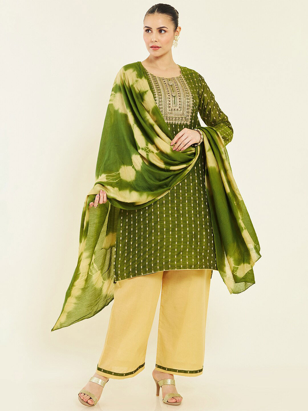 

Soch Woven Design Art Silk Unstitched Dress Material, Green