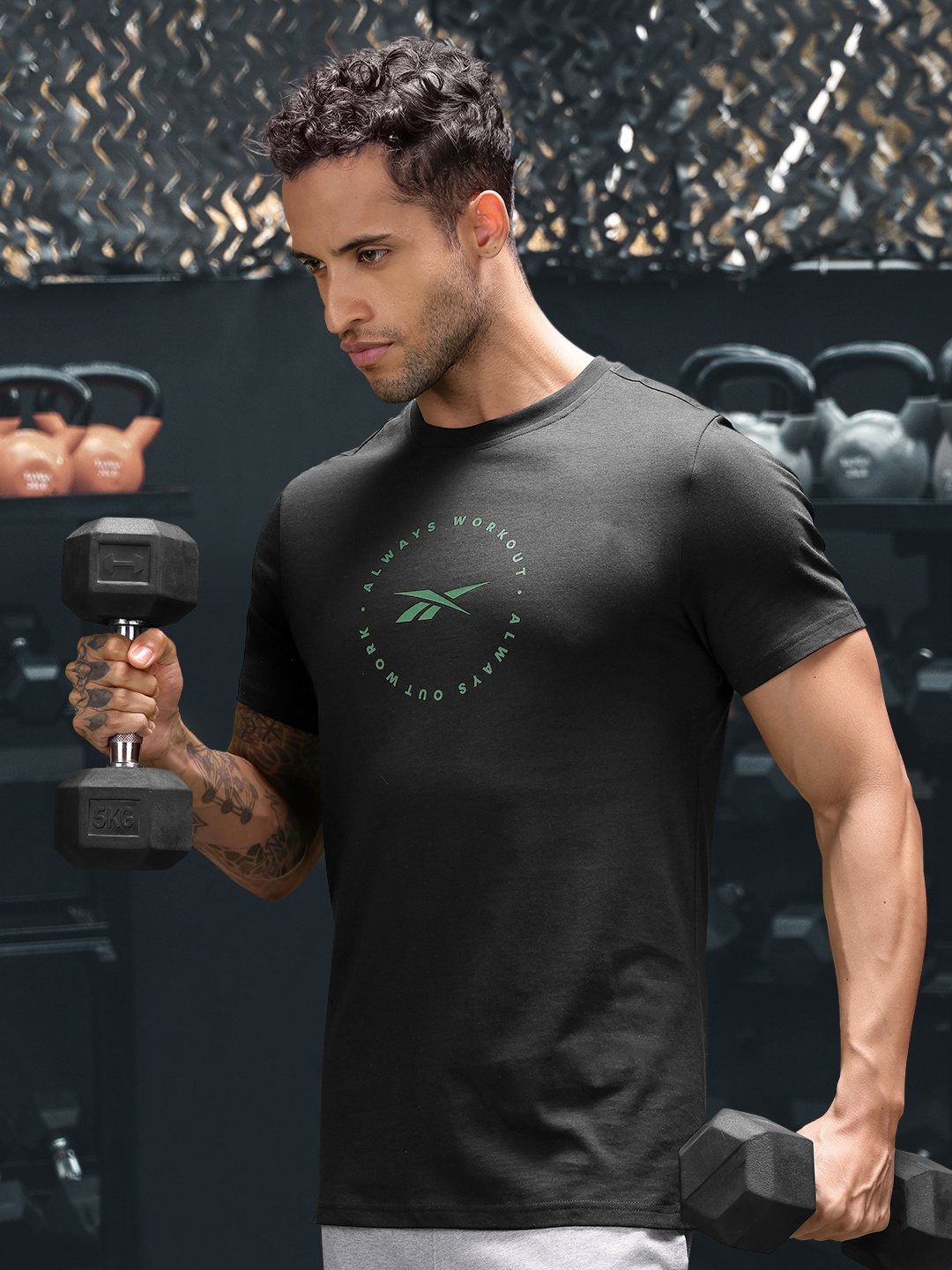 

Reebok Men Prime Graphic Printed Pure Cotton T-Shirt, Black