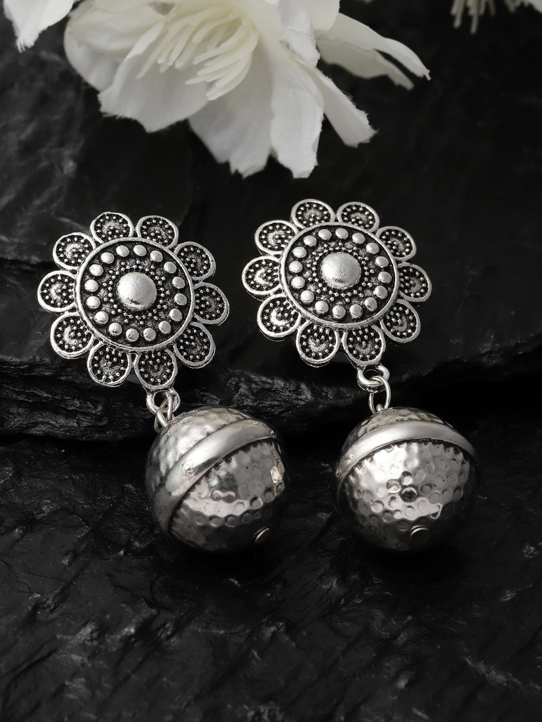 

PANASH Silver-Plated Floral Drop Earrings
