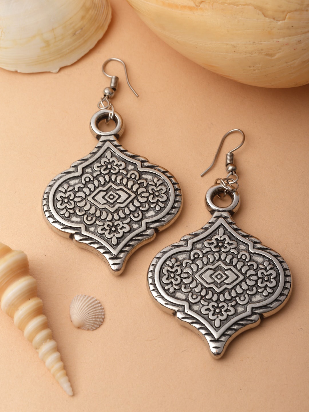 

PANASH Silver-Plated Oxidised Contemporary Drop Earrings