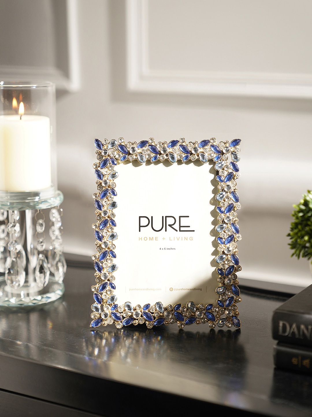 

Pure Home and Living Blue & Gold Embellished Photo Frame