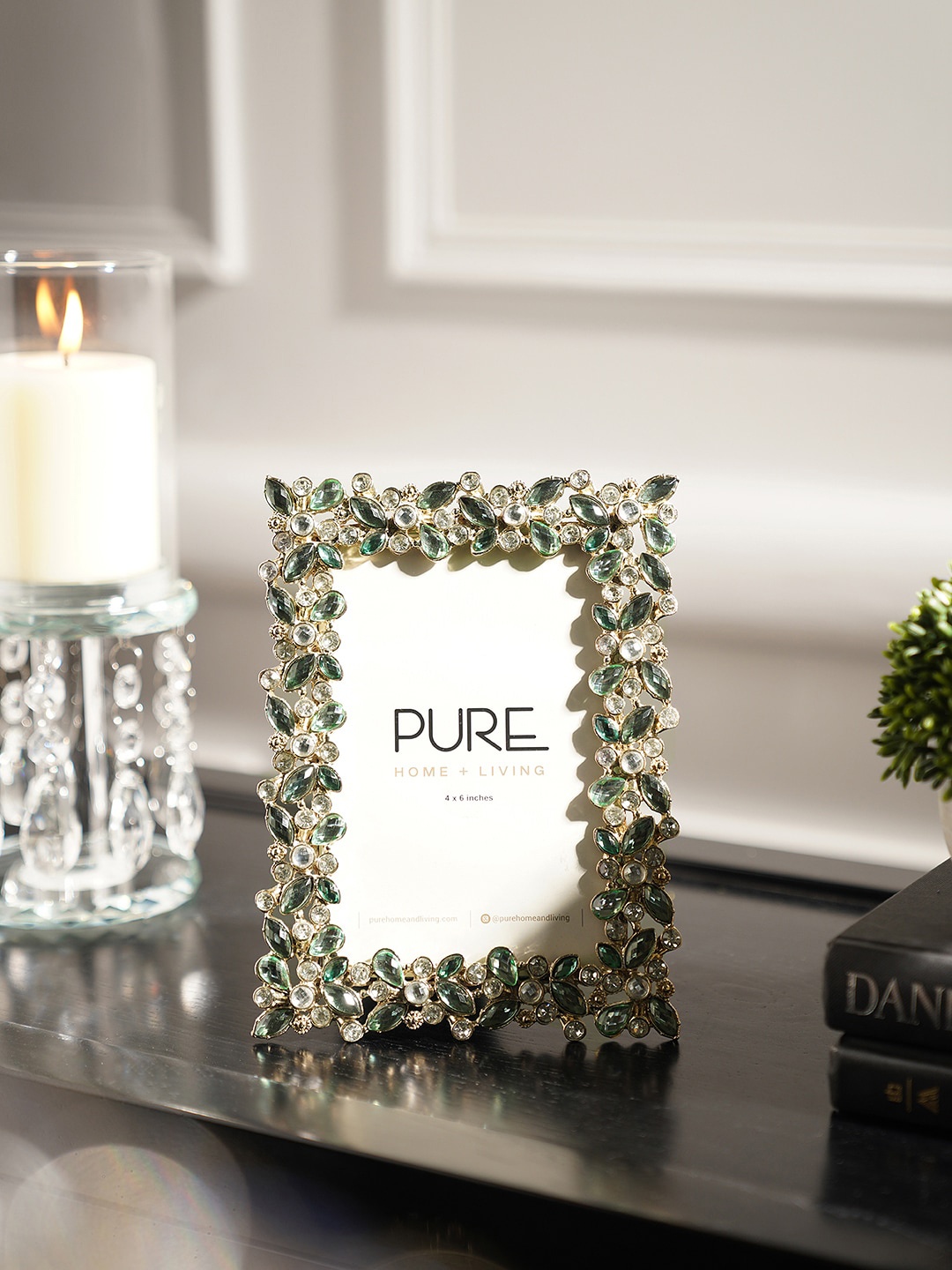 

Pure Home and Living Green & White Stone Embellished Metal Photo Frame
