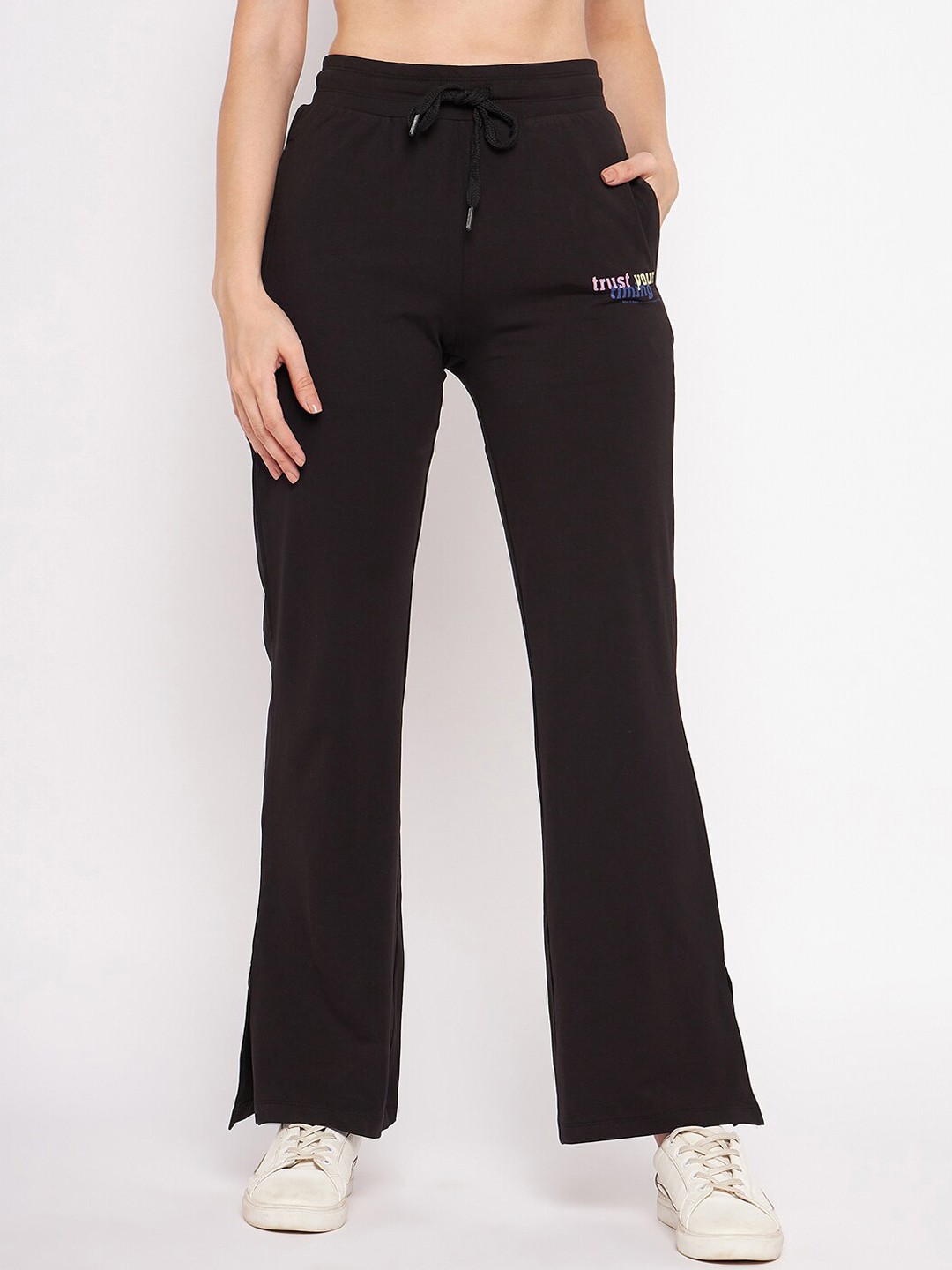 

MADAME M SECRET Women Cotton BootcutTrack Pants, Black