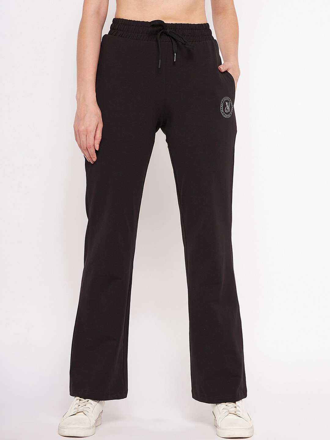 

MADAME M SECRET Women Typography Printed Cotton Track Pants, Black