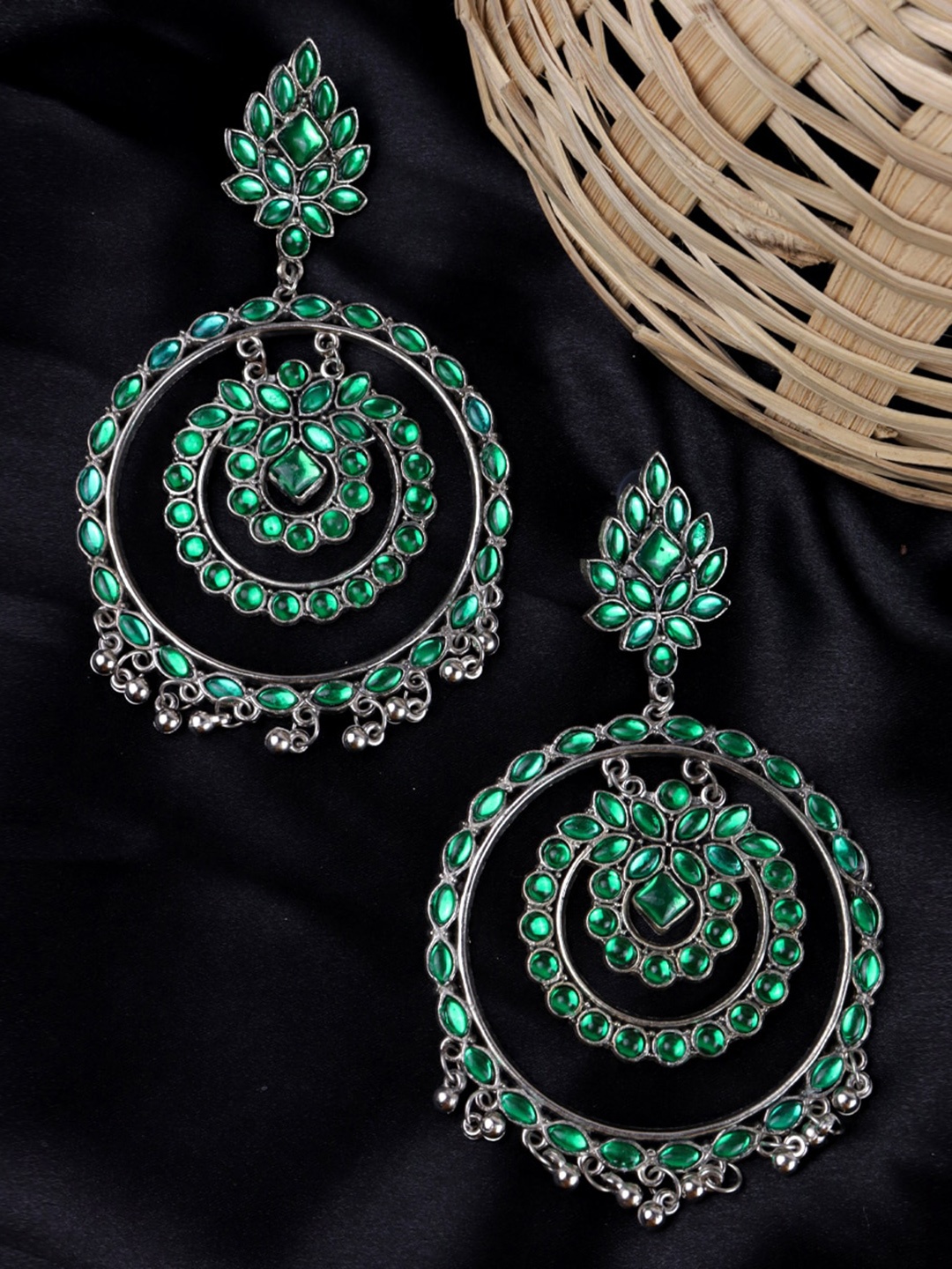 

Krelin Circular Artificial Stones & Beads Studded Ethnic Chandbalis, Green