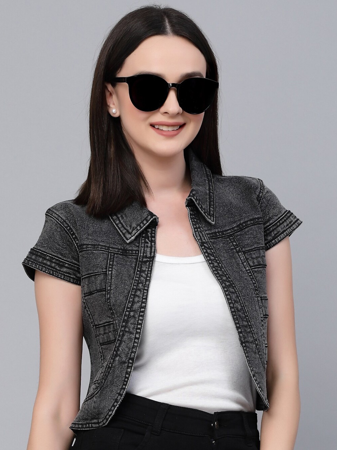 

Style Quotient Women Cotton Crop Denim Shrug, Black