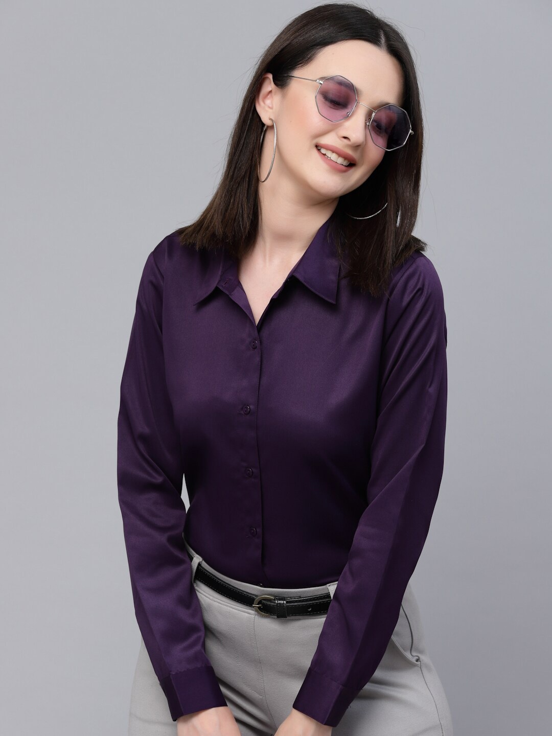 

Style Quotient Satin Finish Spread Collar Formal Shirt, Maroon