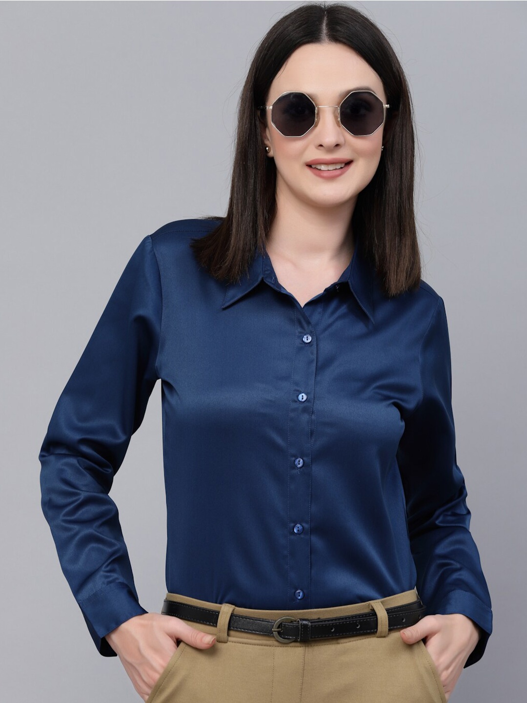 

Style Quotient Satin Finish Spread Collar Formal Shirt, Blue