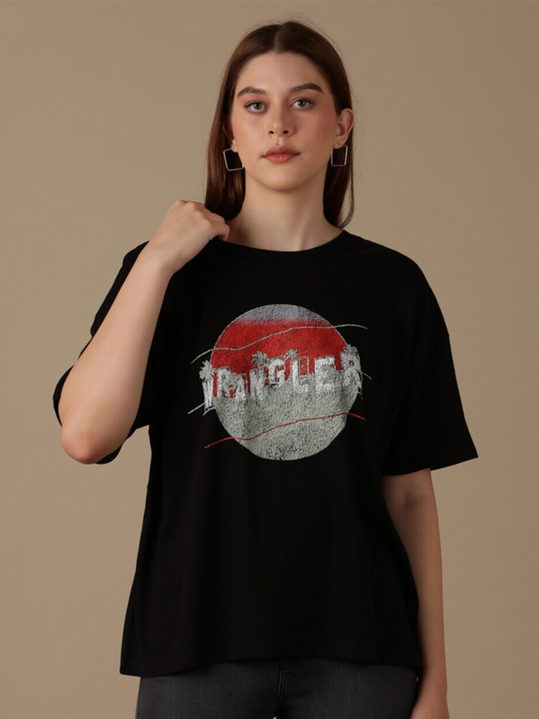 

Wrangler Graphic Printed Cotton T-shirt, Black