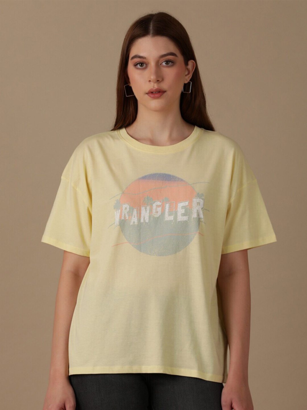 

Wrangler Graphic Printed Cotton T-shirt, Beige