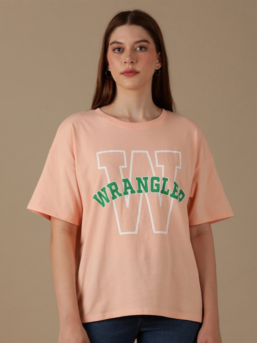 

Wrangler Brand Logo Printed Cotton T-shirt, Peach