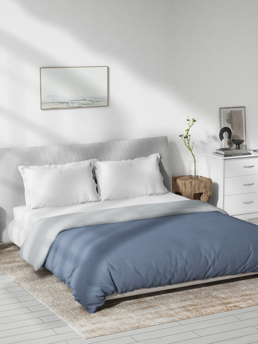 

DDecor Blue & White Mild Winter 150 GSM Reversible Pure Cotton Double Bed Quilt