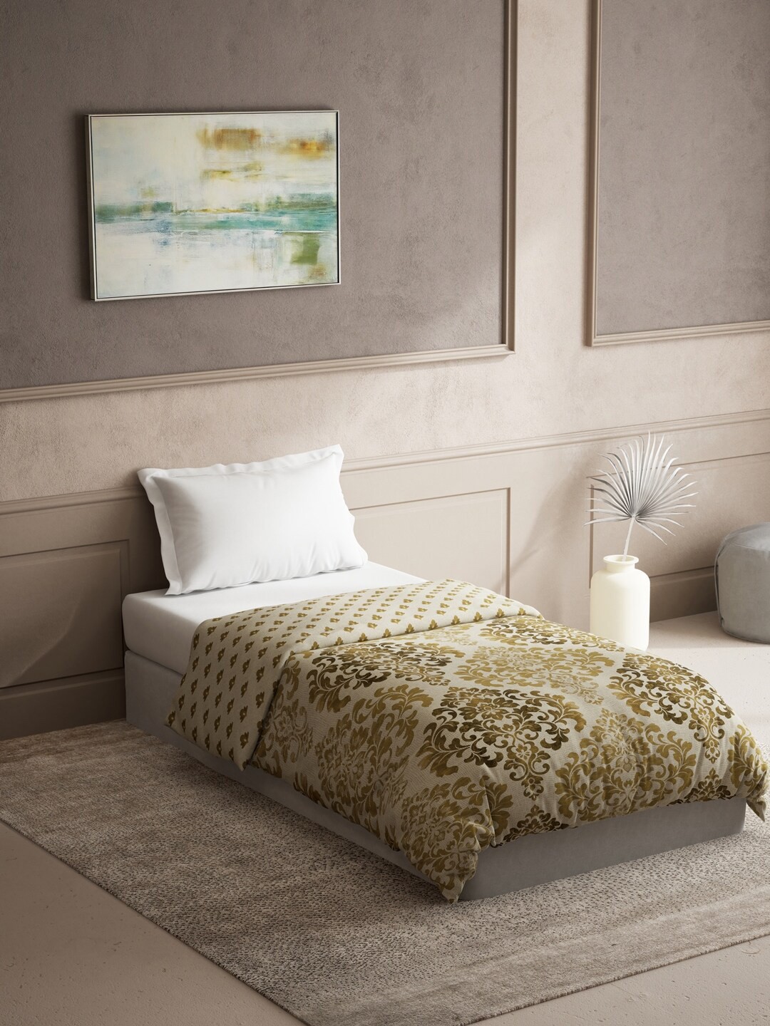 

DDecor Brown Printed Mild Winter 150 GSM Reversible Pure Cotton Single Bed Quilt