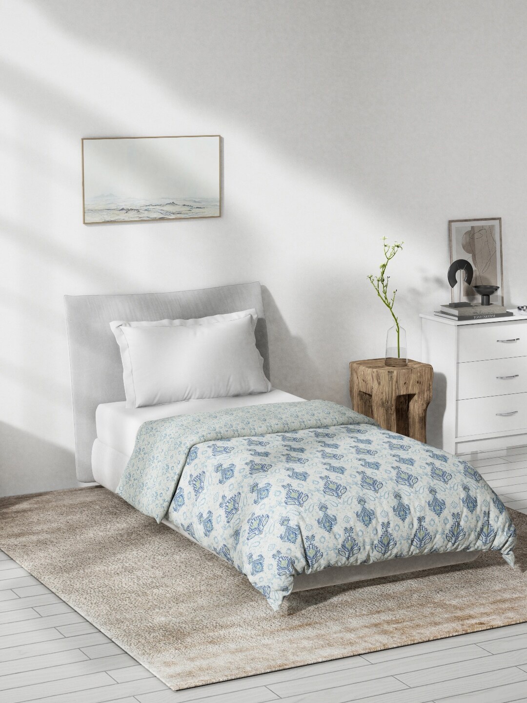 

DDecor Blue Printed Mild Winter 150 GSM Reversible Pure Cotton Single Bed Dohar