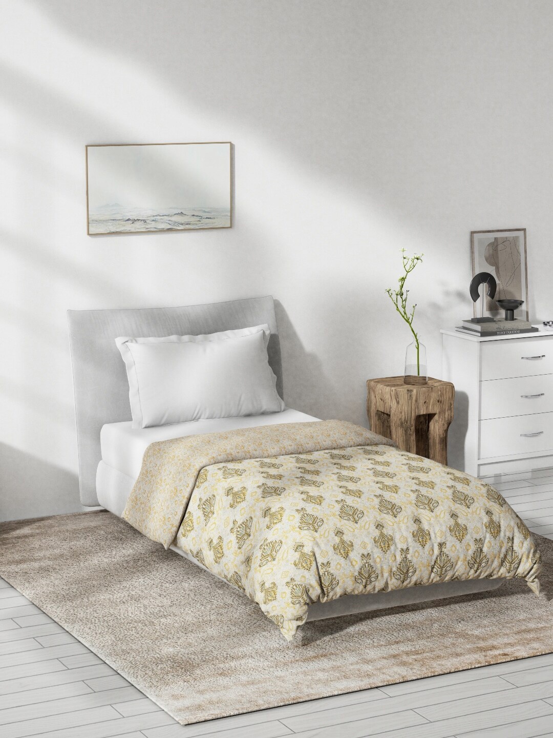 

DDecor Yellow & White Printed Mild Winter 150 GSM Reversible Pure Cotton Single Bed Dohar
