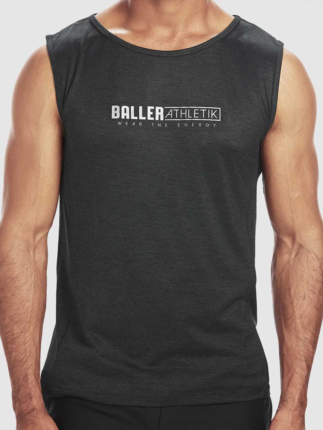 

Baller Athletik Typography Printed Sleeveless Training Or Gym Sports T-shirt, Charcoal