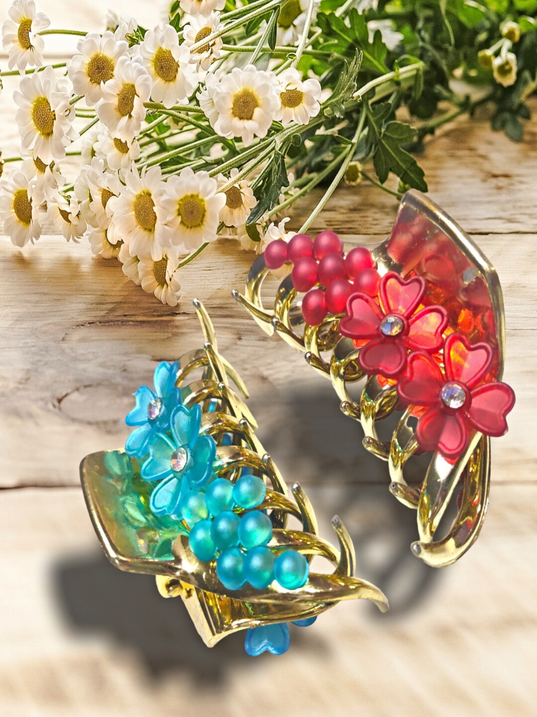 

Proplady Women Gold-Toned & Red Set of 2 Claw Clip