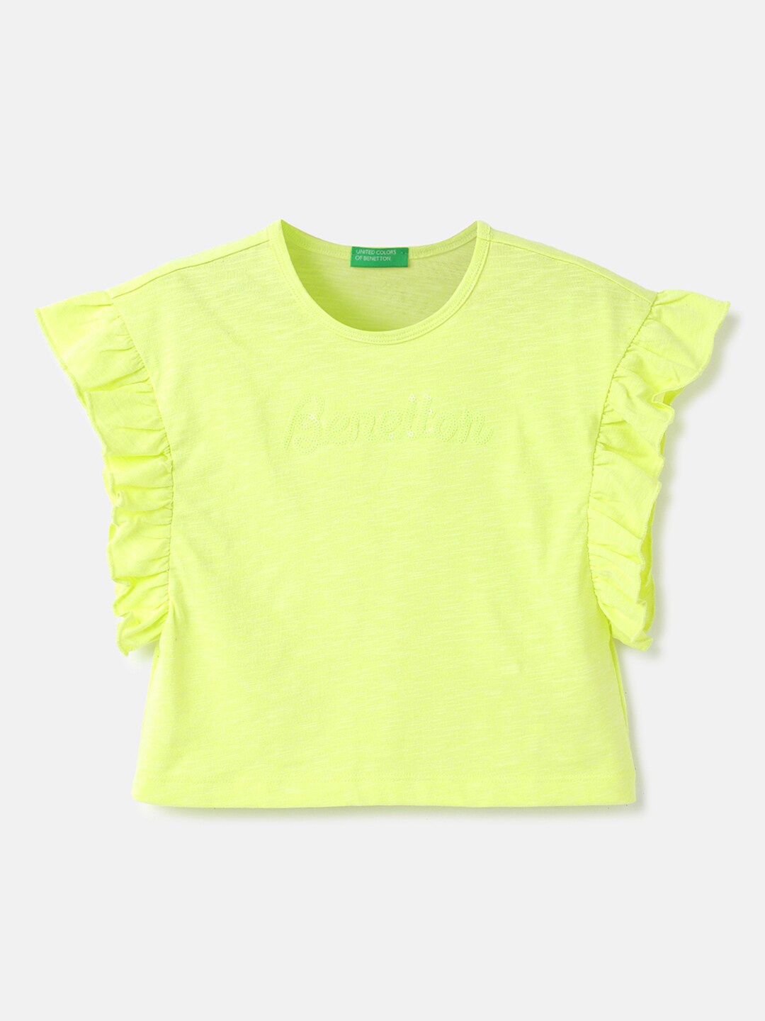 

United Colors of Benetton Girls Extended Sleeves Gathered Top, Lime green