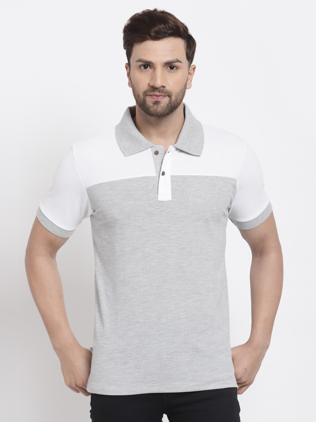 

Kalt Colourblocked Polo Collar T-shirt, Grey