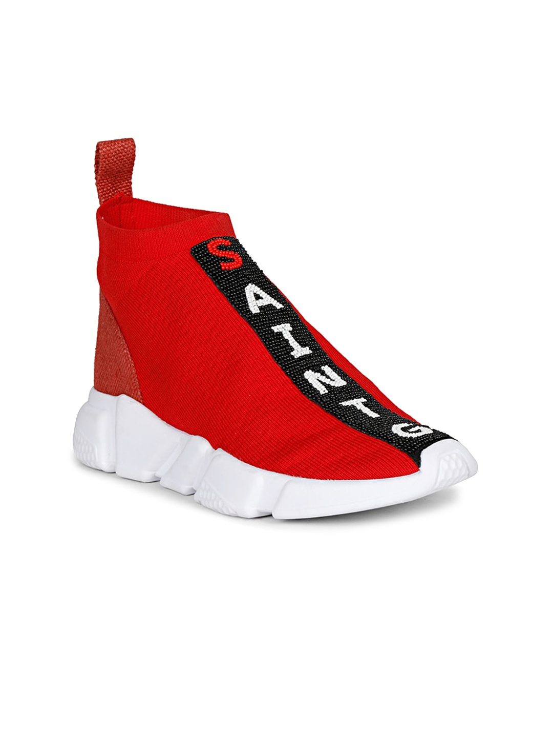 

Saint G Women Woven Design Mid Top Mesh Leather Insole Contrast Sole Slip-On Sneakers, Red