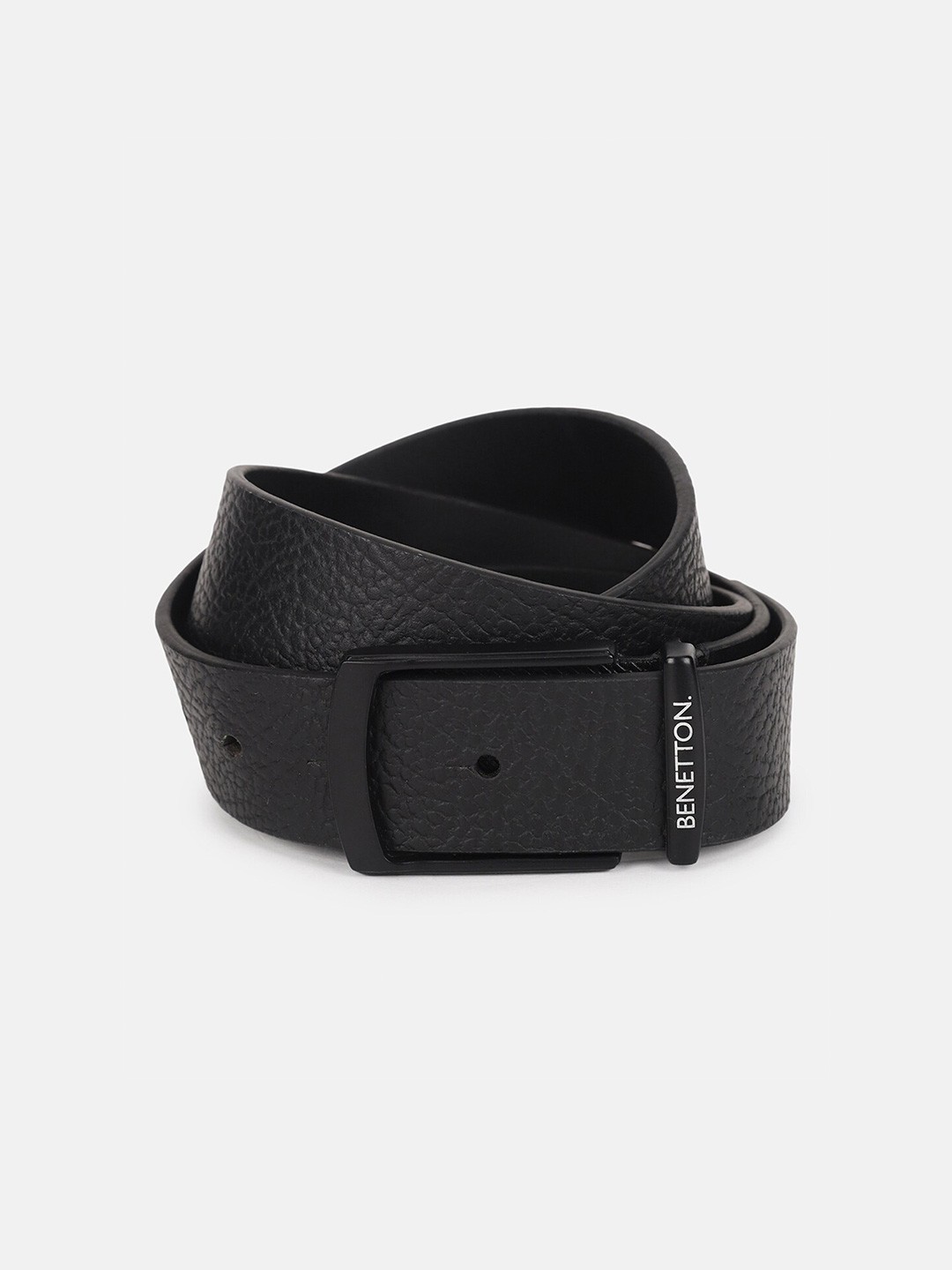 

United Colors of Benetton Men Textured Leather Casual Belt, Black