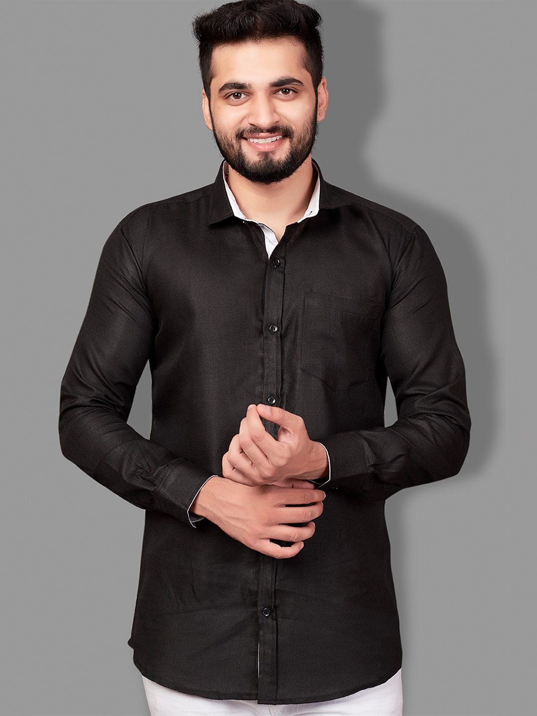 

Indian Fashionista Spread Collar Slim Fit Pure Cotton Shirt, Black