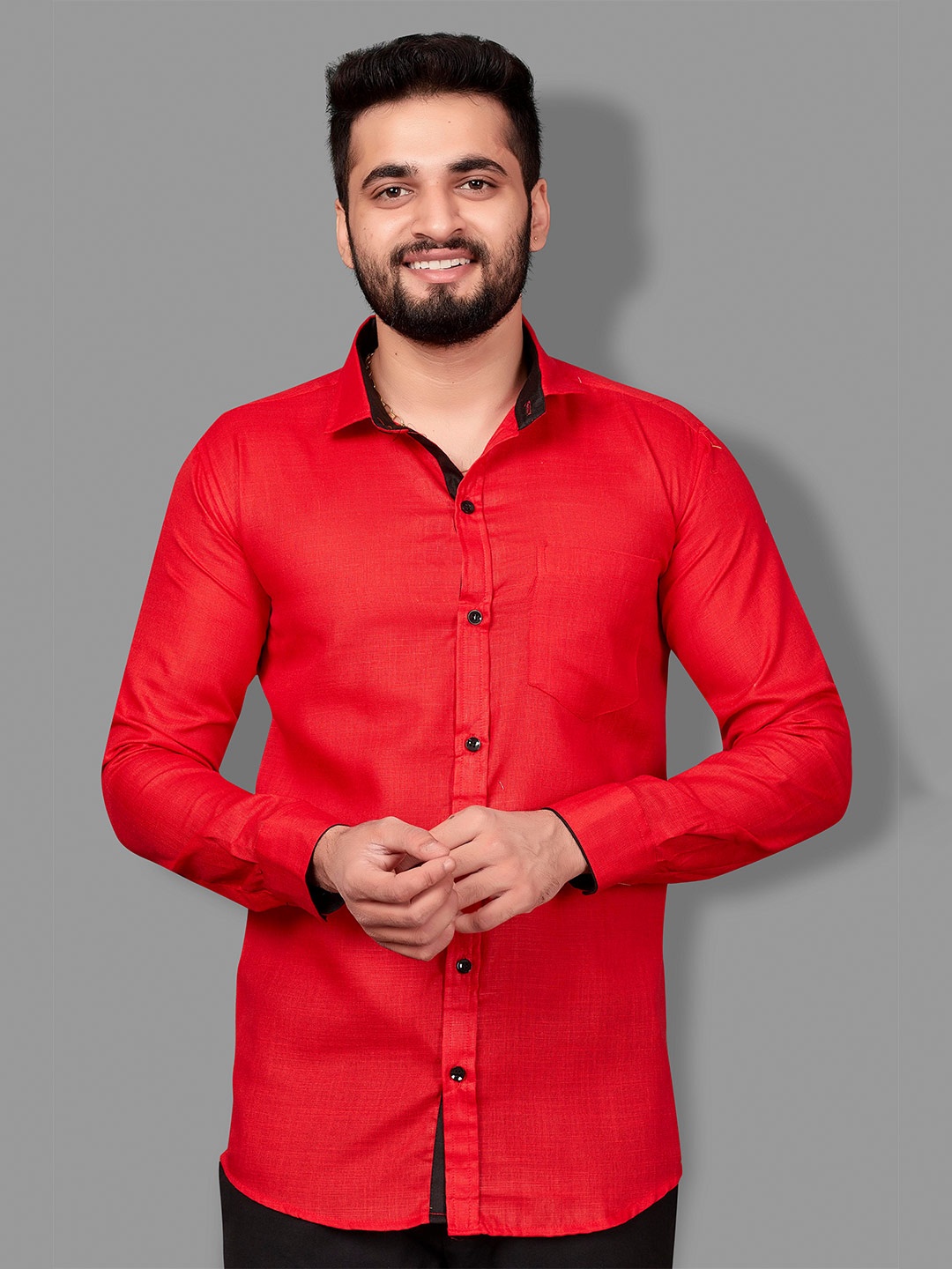 

Indian Fashionista Spread Collar Slim Fit Pure Cotton Shirt, Red