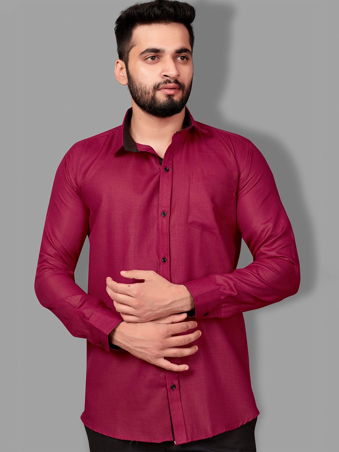 

Indian Fashionista Spread Collar Slim Fit Pure Cotton Shirt, Maroon