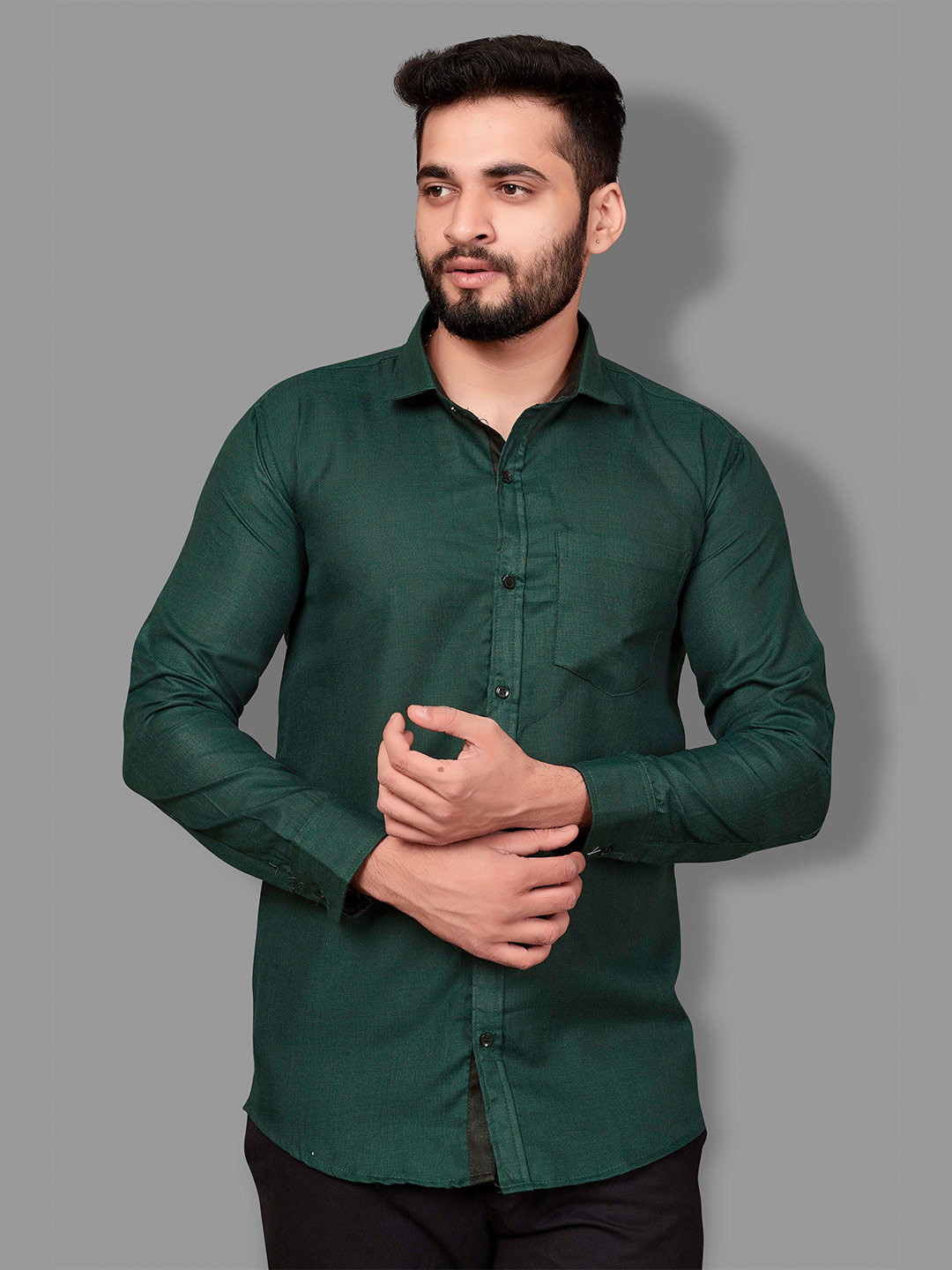 

Indian Fashionista Spread Collar Slim Fit Pure Cotton Shirt, Green