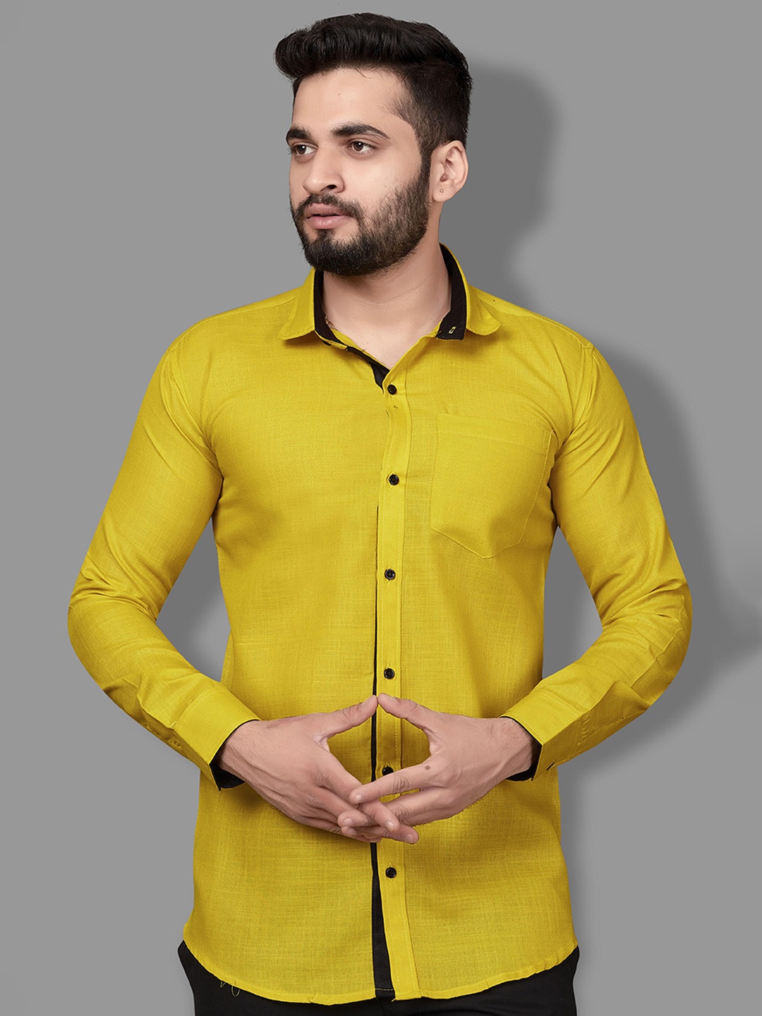 

Indian Fashionista Spread Collar Pure Cotton Formal Shirt, Yellow