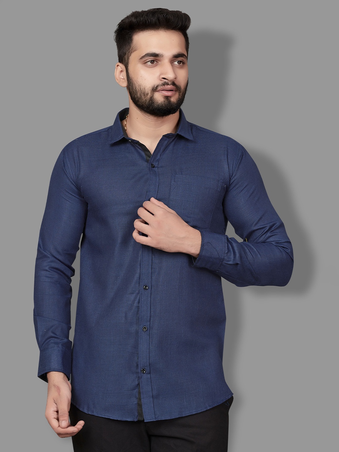 

Indian Fashionista Men Navy Blue Slim Fit Opaque Formal Shirt